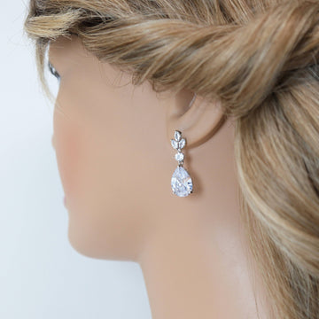 Swarovski Crystal Leaves drop Earrings, Bridal Jewelry, Bridal Earrings, Crystal Bridal Earrings, Statement Earrings Cz